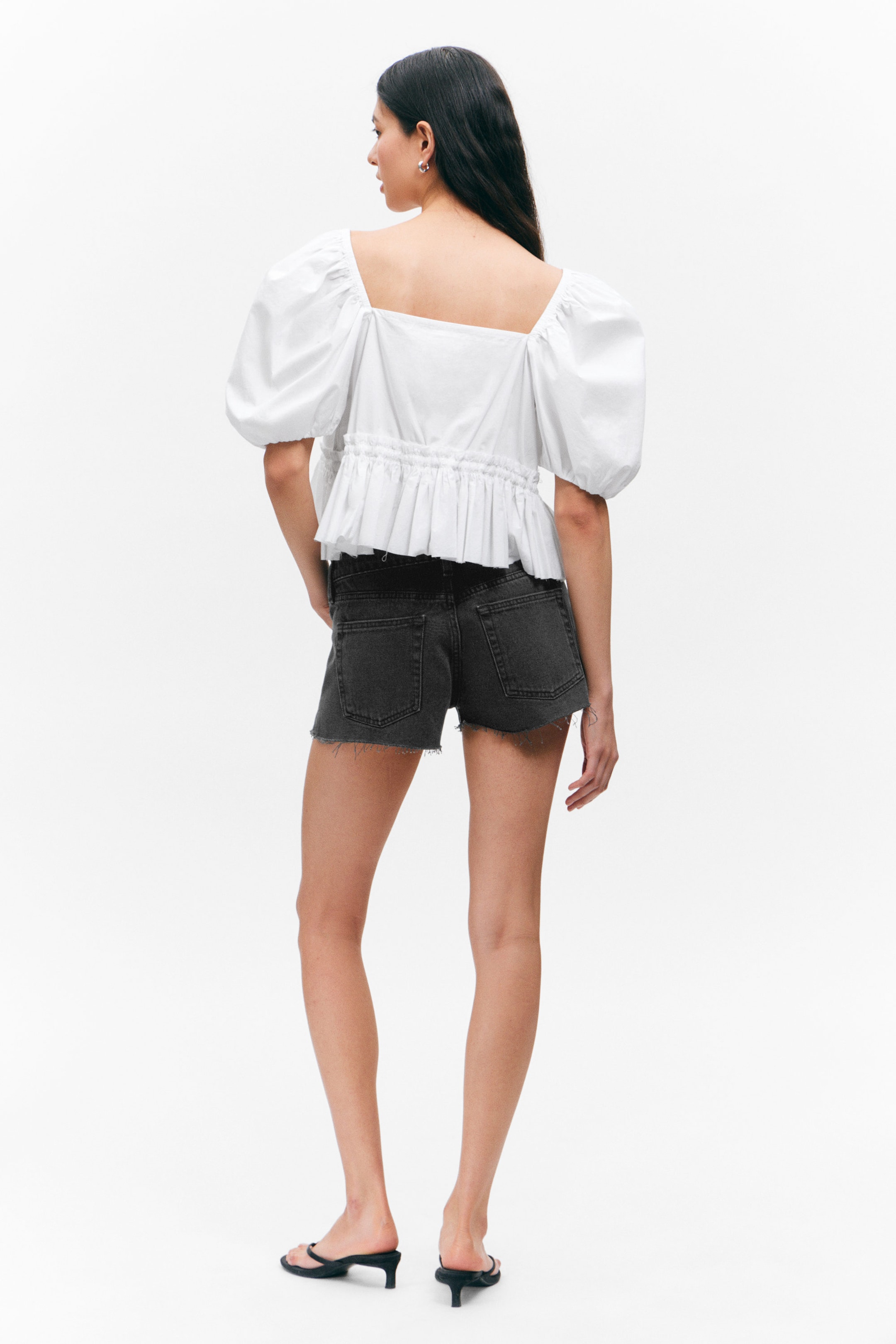 White - Peplum Cotton Poplin Blouse - 3