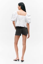 White - Peplum Cotton Poplin Blouse - 3