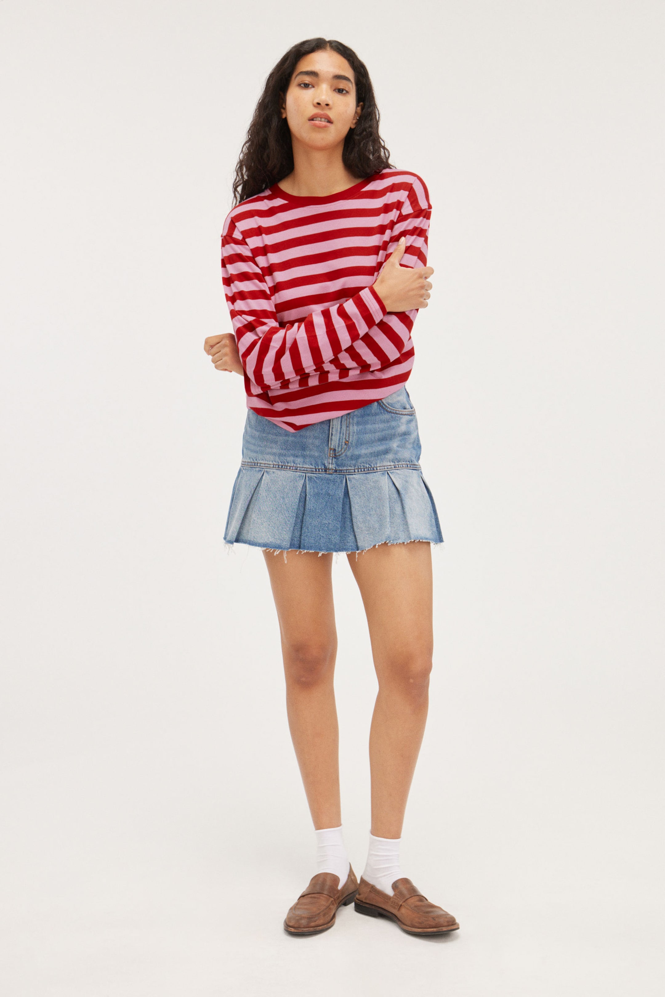 Red & Light Pink Stripe - Boxy Sleeve T-Shirt - 1
