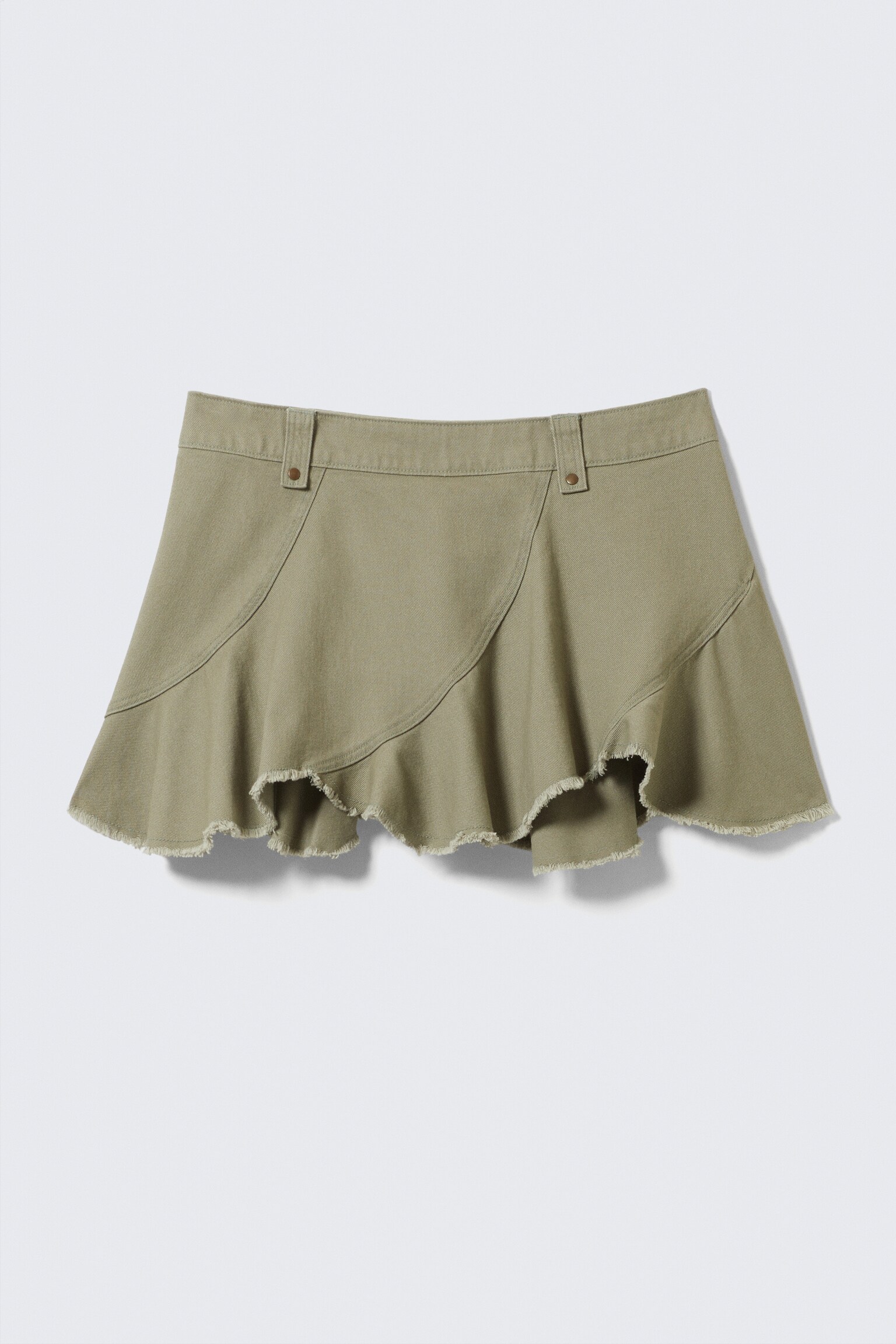Frayed Asymmetric Mini Twill Skirt - Khaki Green/Off-white - 2