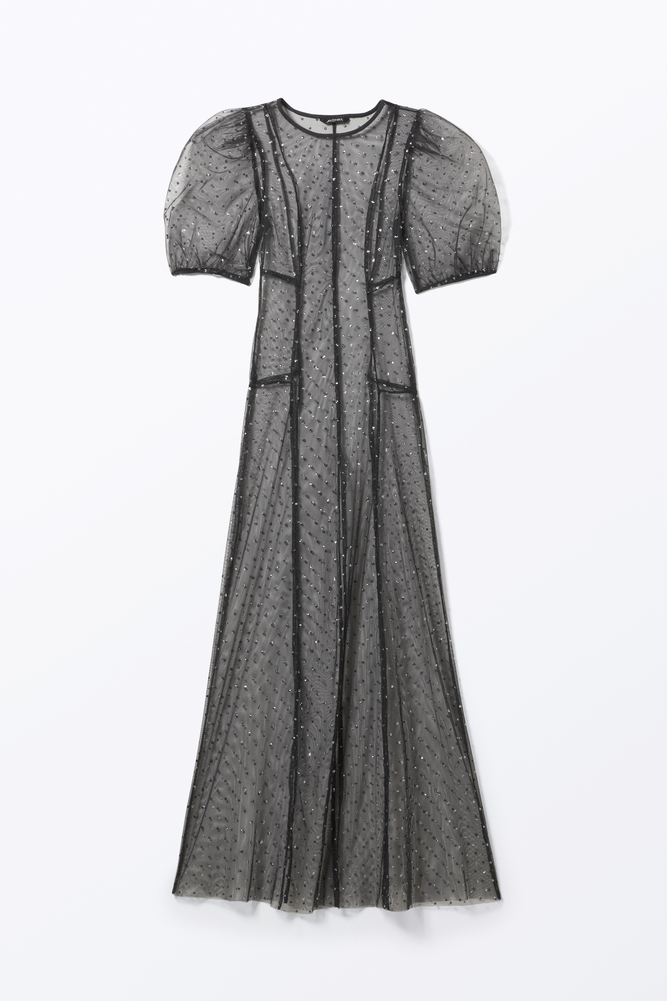 Zobacz większy obraz: Długa siateczkowa sukienka z cekinowym rękawem - Ciemnoszary - ONA | H&M PL 1