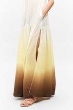 White/Yellow/Brown - Gradient - Tiered Printed Cotton Maxi Dress - 1