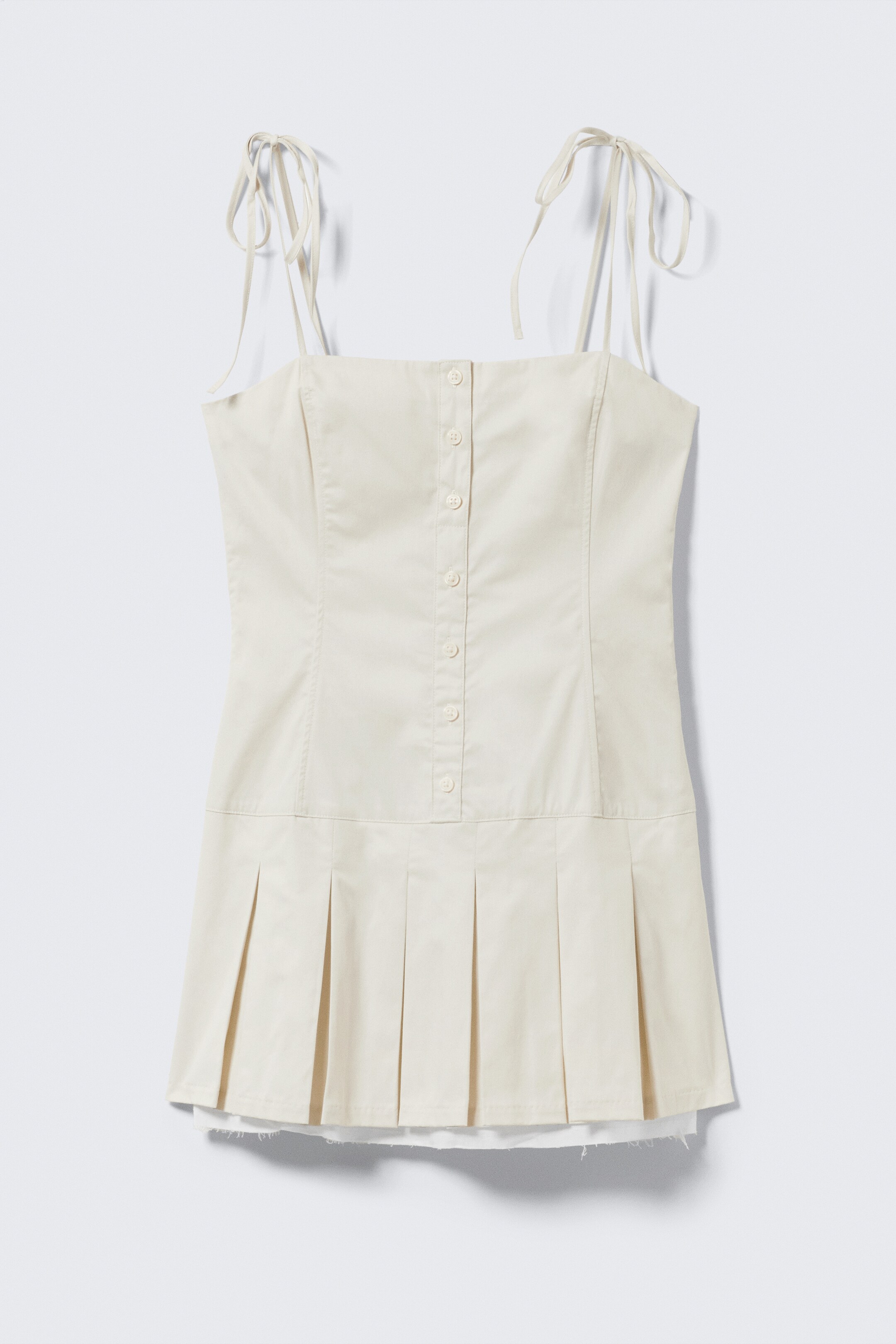 Grotere afbeelding bekijken: Pleated Tie-Strap Mini Twill Dress - Light Beige - DAMES | H&M BE 5
