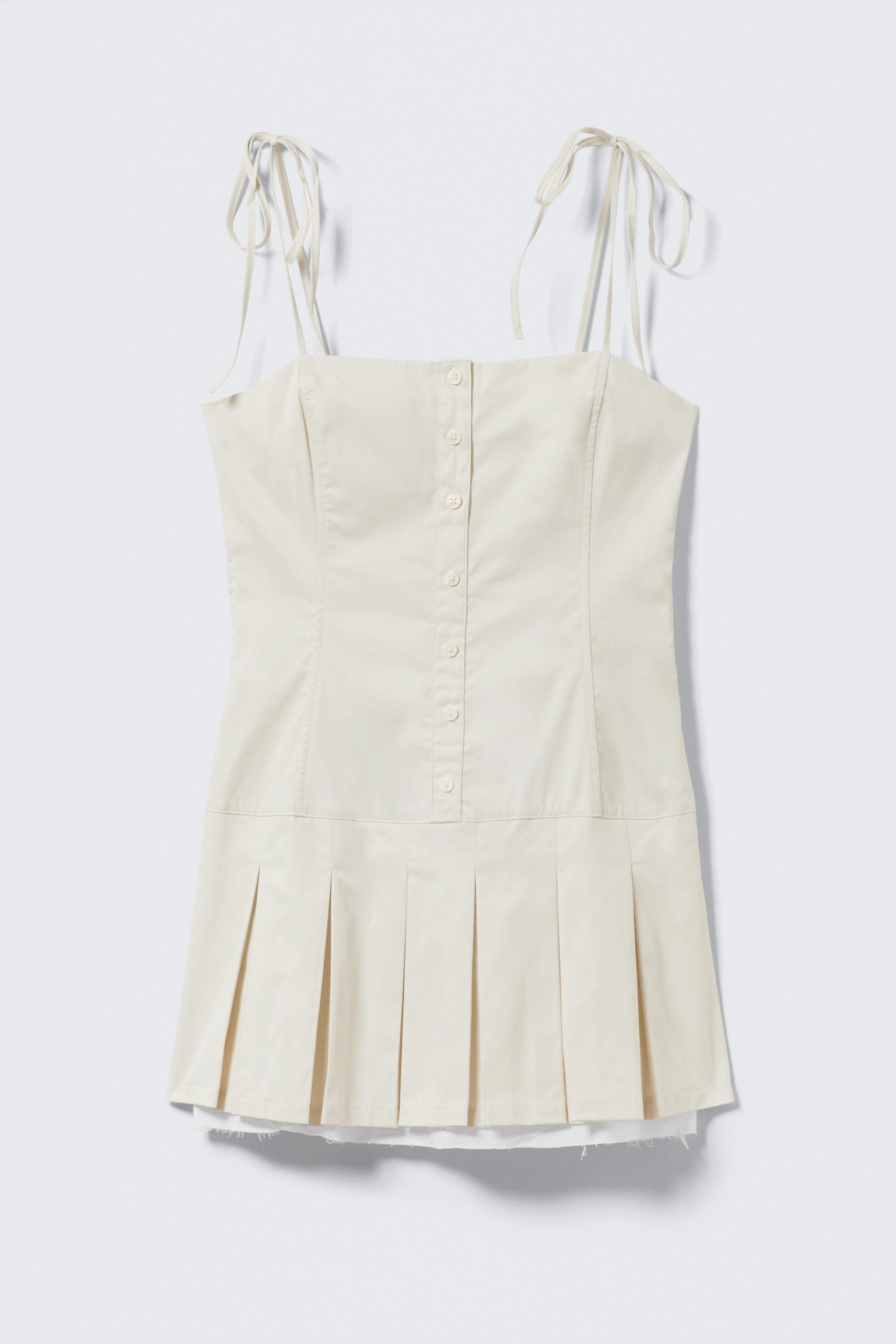 Plissee-Minikleid aus Twill mit Bindeband - Hellbeige/Helles Khakigrün - 2