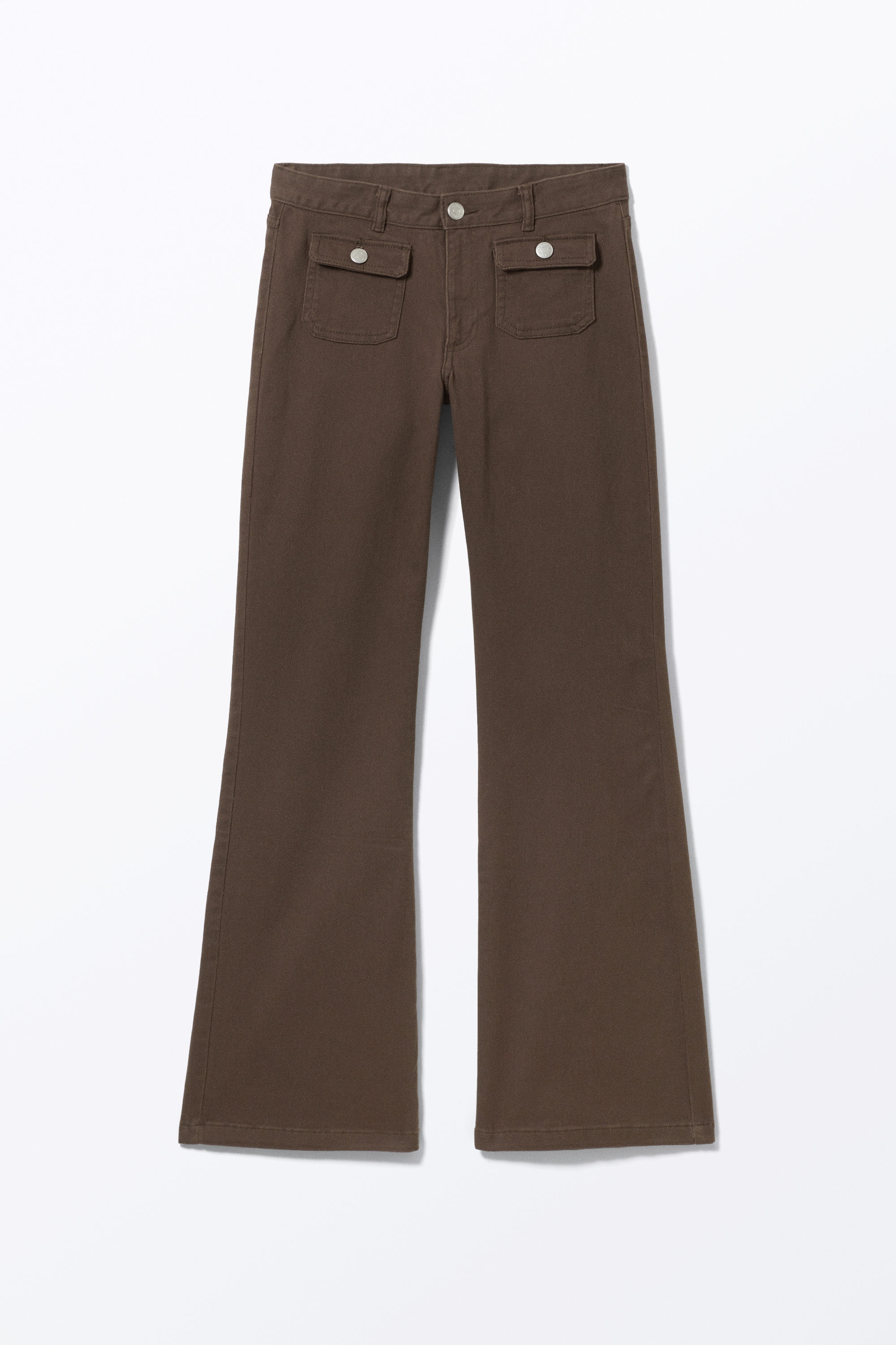 Dark Brown - Low Waisted Bootcut Twill Trousers - 1