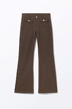 Dark Brown - Low Waisted Bootcut Twill Trousers - 0