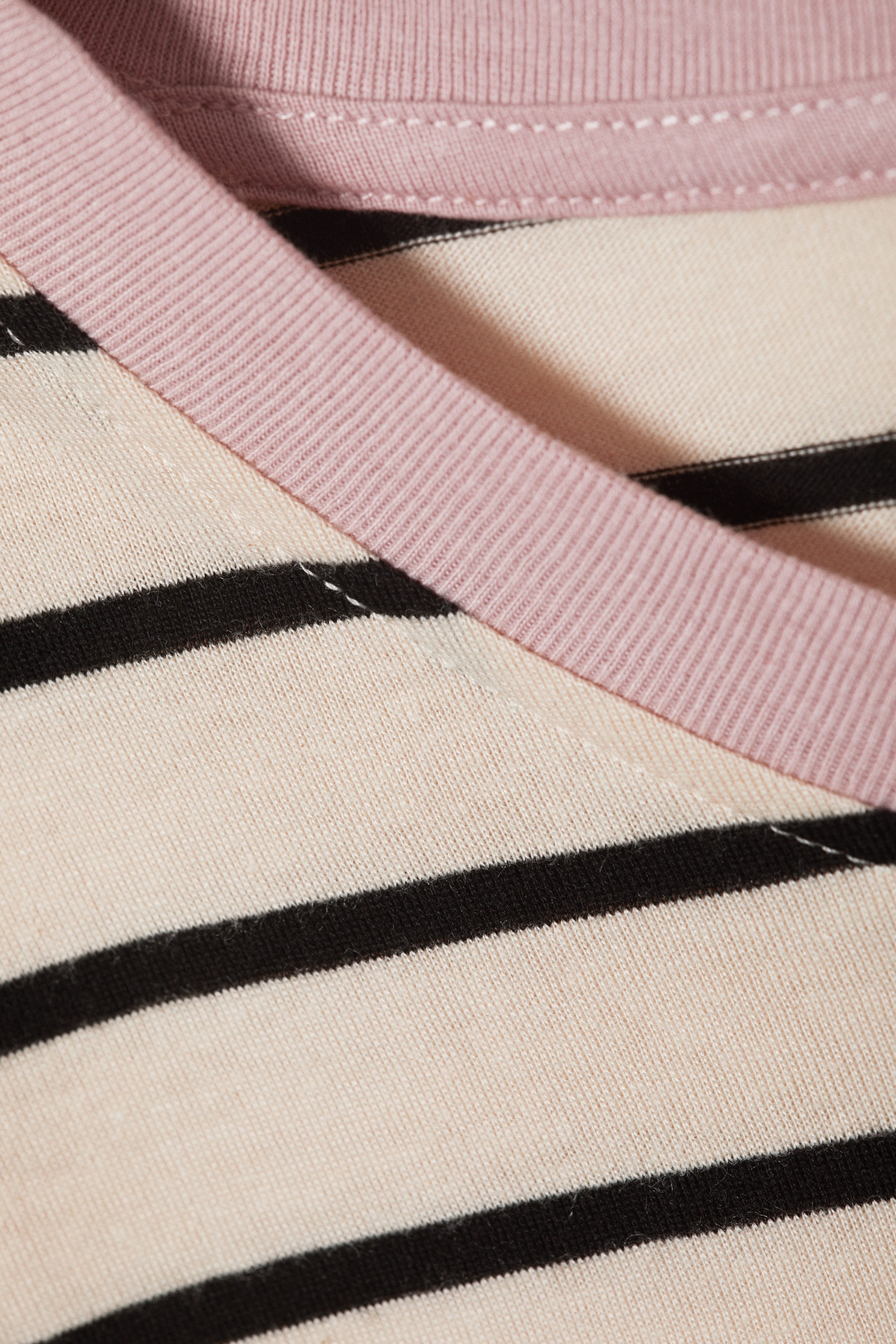 Black & Dusty White - Stripe - Boxy Sleeve T-Shirt - 1