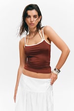 Burgundy & White - Slim Strappy Tank Top - 0