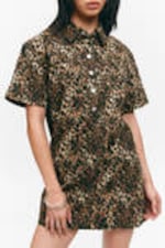 Leopard - Short-Sleeved Mini Shirt Dress - 1