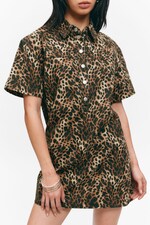 Leopard - Kurzärmeliges Mini-Hemdkleid - 1