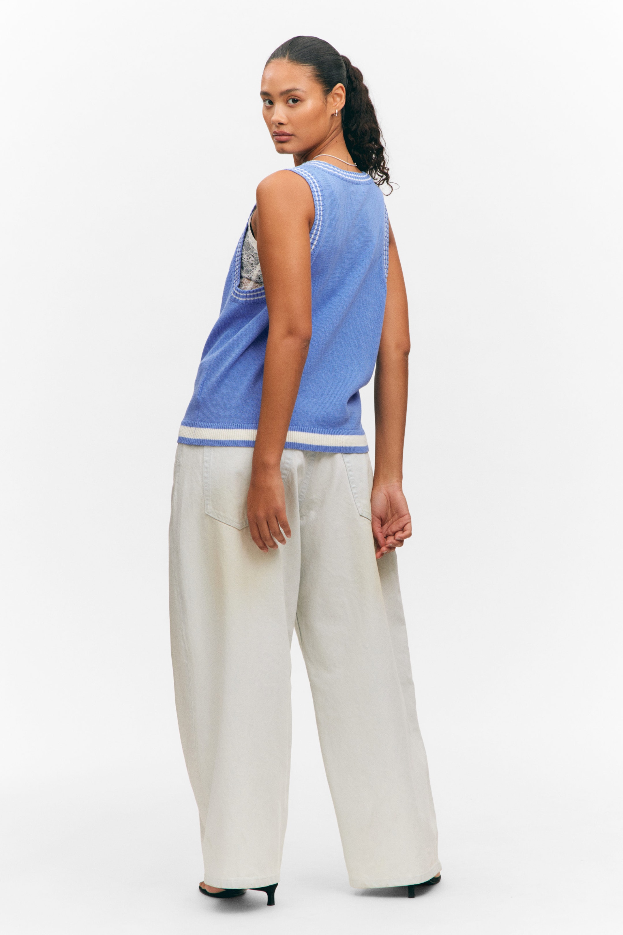 Light Blue & White - 92 - Varsity Knitted Tank Top - 2