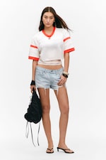 White/Red - Oversized Cropped Mesh T-shirt - 1