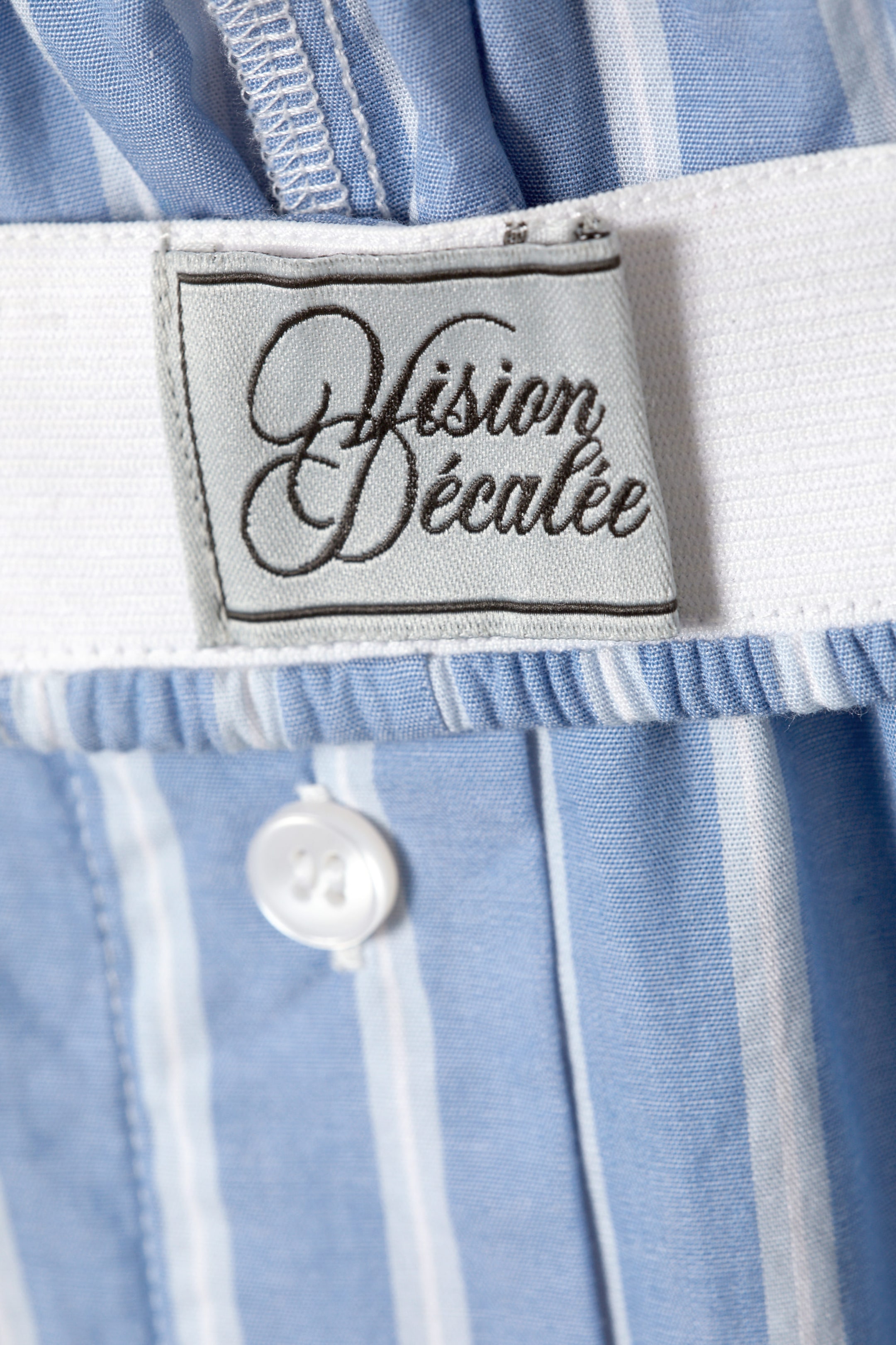 Randig Blå - Byxor med vida ben i bomulls-twill - 7