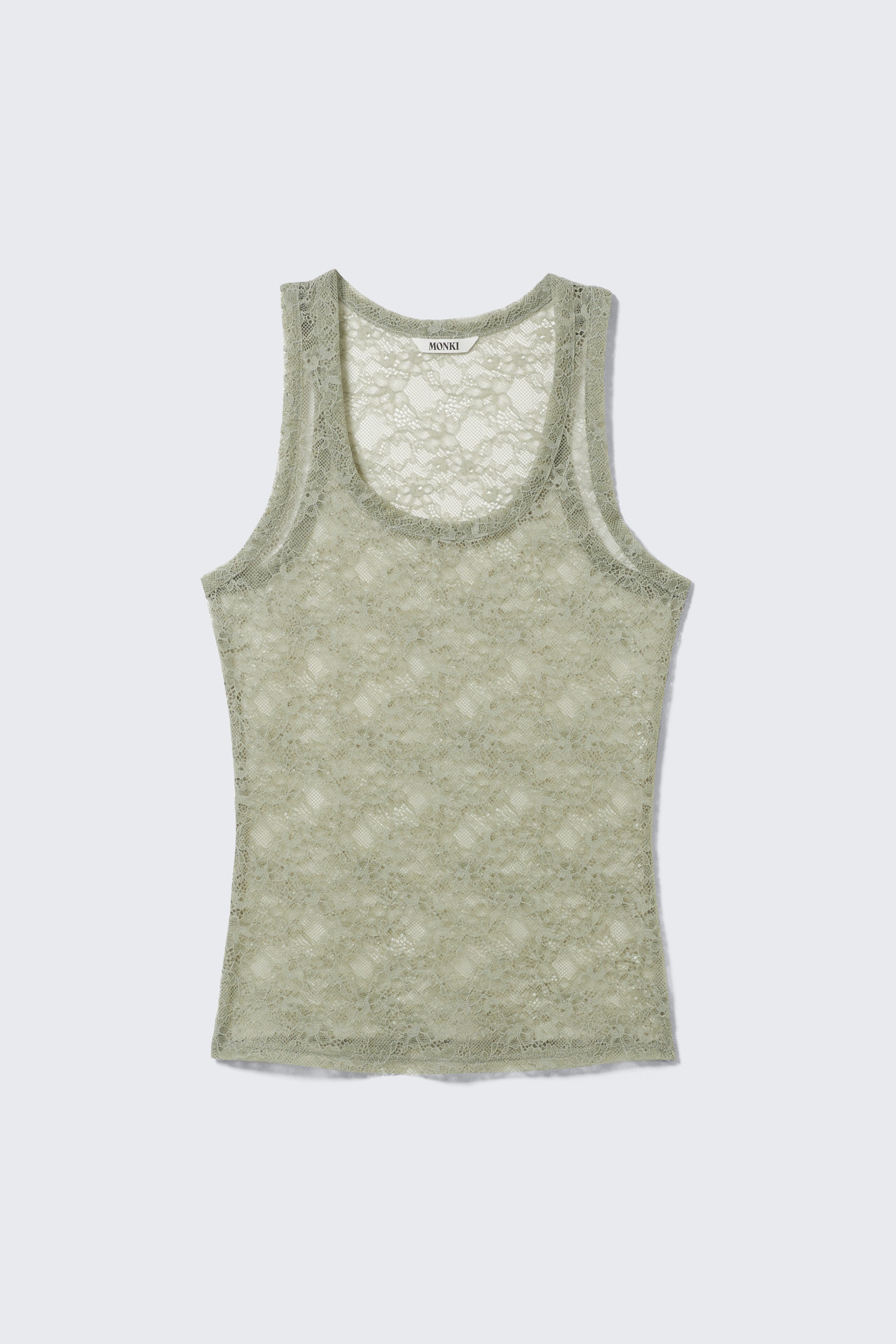 Khaki Green - Sheer Lace Sleeveless Tank Top - 4