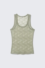 Khaki Green - Sheer Lace Sleeveless Tank Top - 4