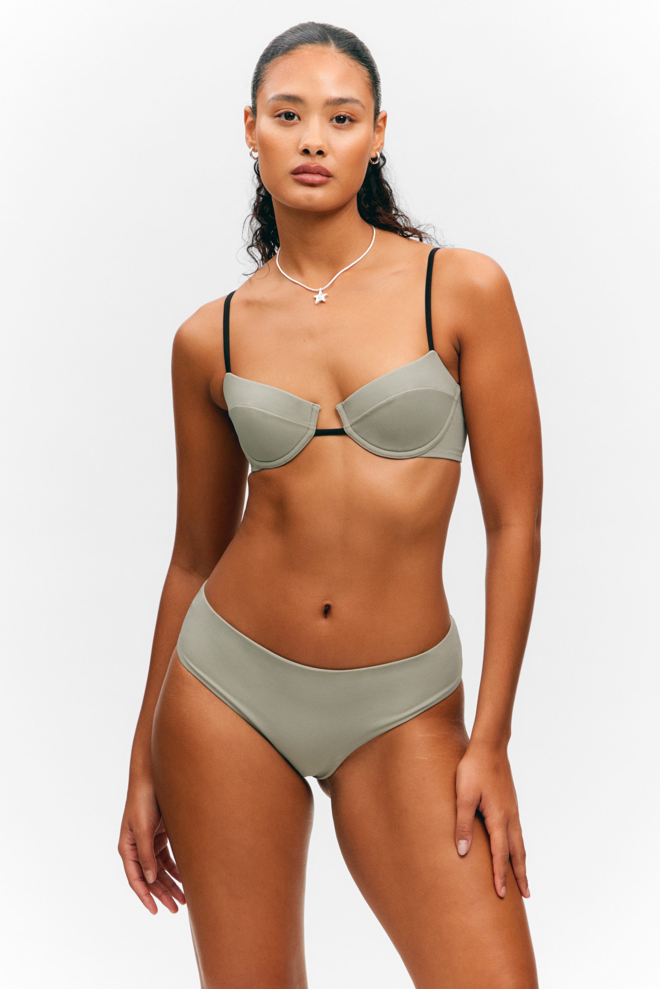 Light Khaki Green - Underwired Padded Bikini Top - 1