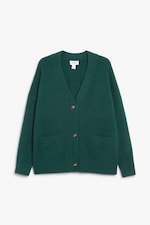 Dark green - Dark green relaxed knitted cardigan - 0