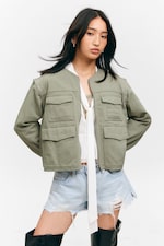 Light Dusty Khaki Green - Detachable Sleeve Cotton Jacket - 0