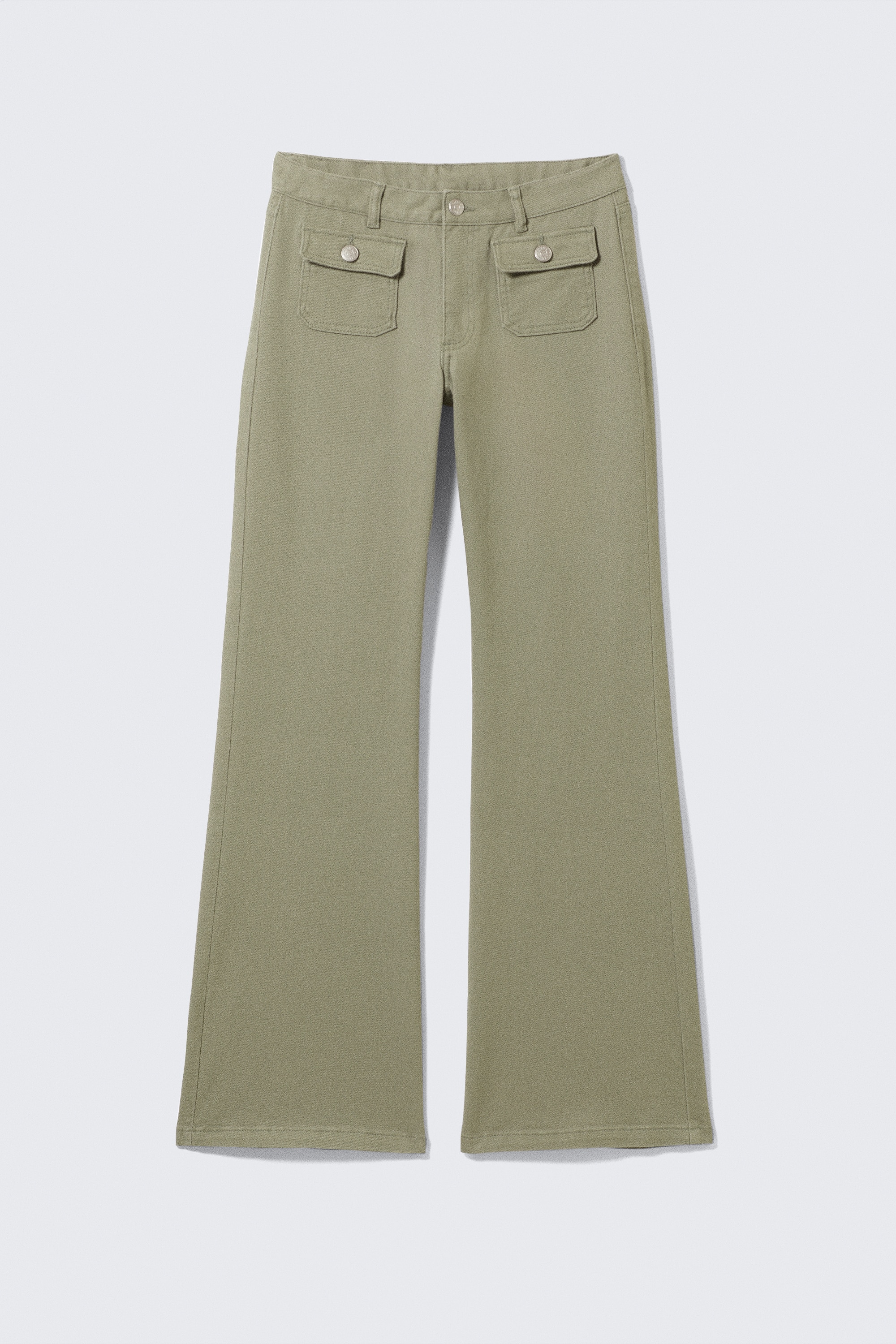 Low Waisted Bootcut Twill Trousers - Khaki Green/Dark Brown/Black/Light Beige
