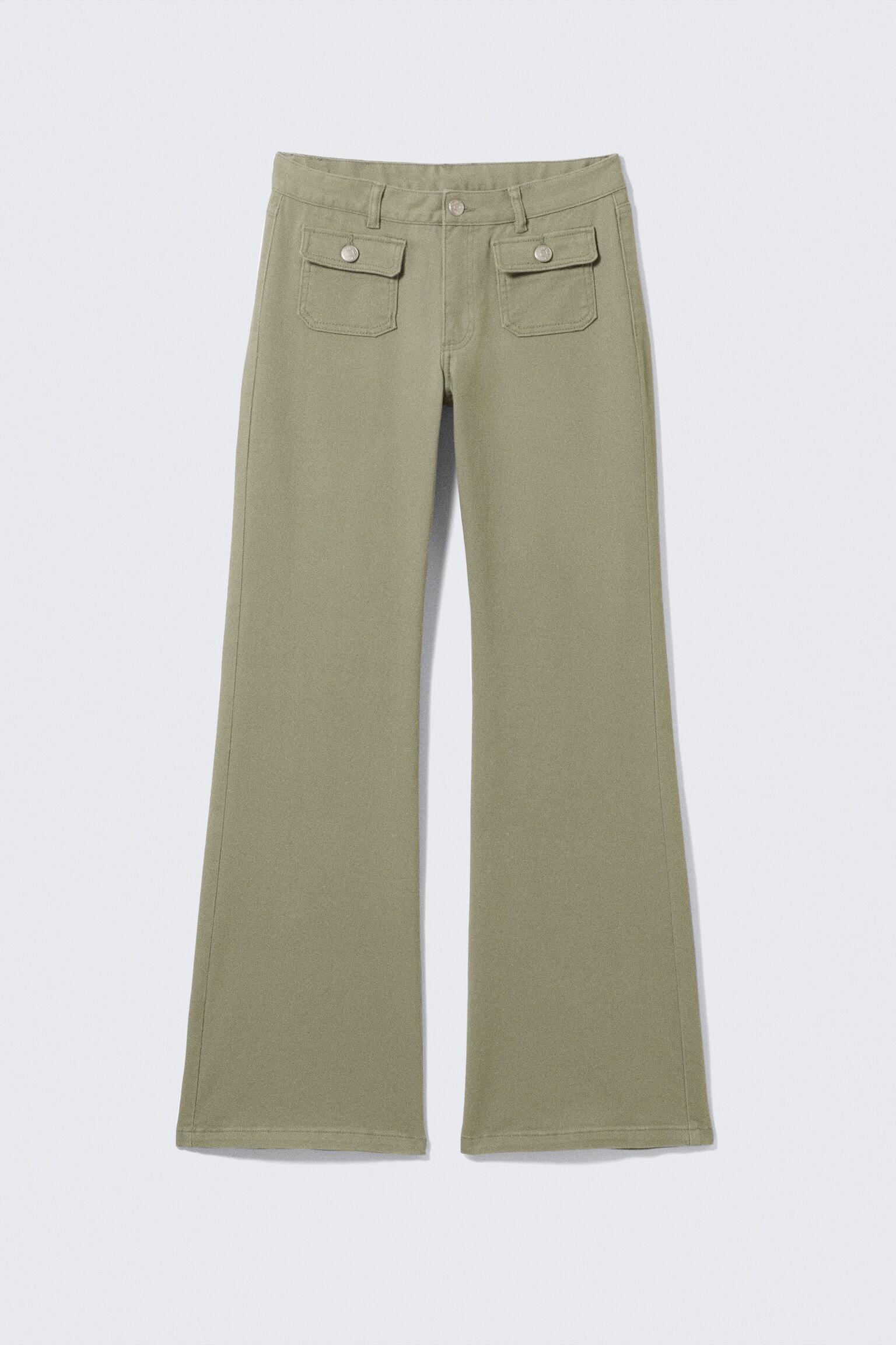 Low Waisted Bootcut Twill Trousers - Khaki Green/Black/Dark Brown/Light Beige - 2