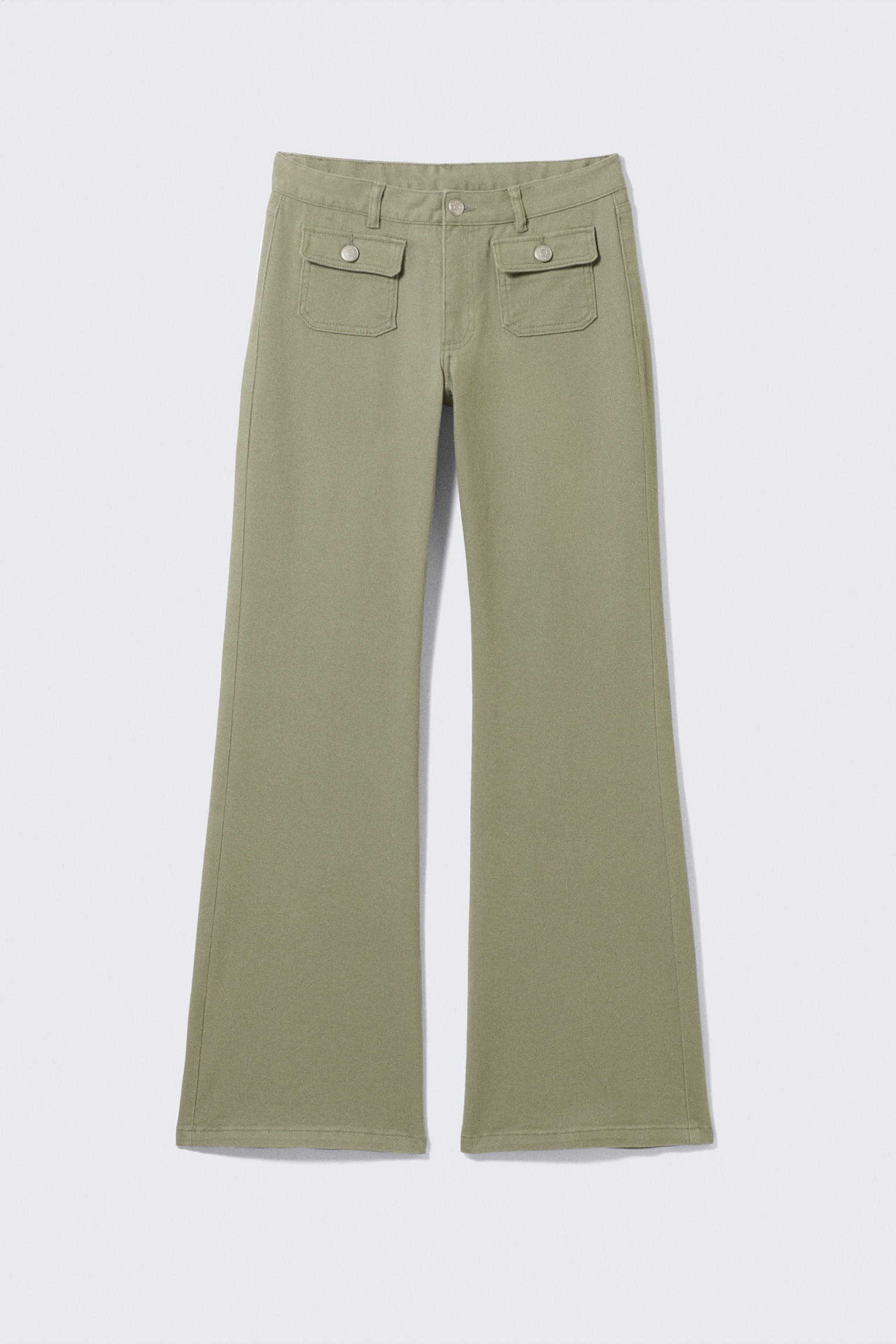 Calças de sarja de cintura descida Bootcut - Verde caqui/Preto/Bege claro/Castanho escuro - 2