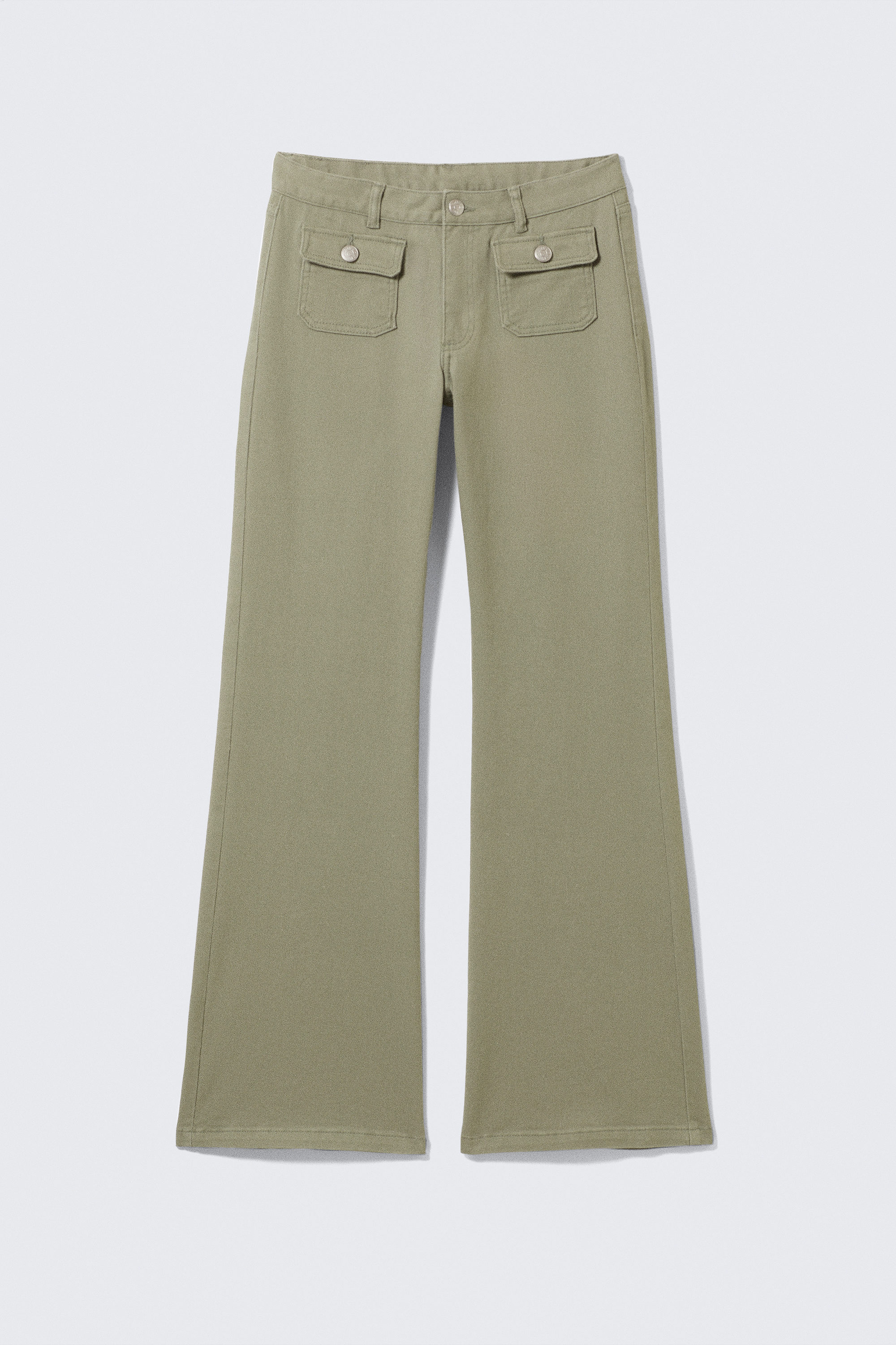 Khaki Green - Low Waisted Bootcut Twill Trousers - 4