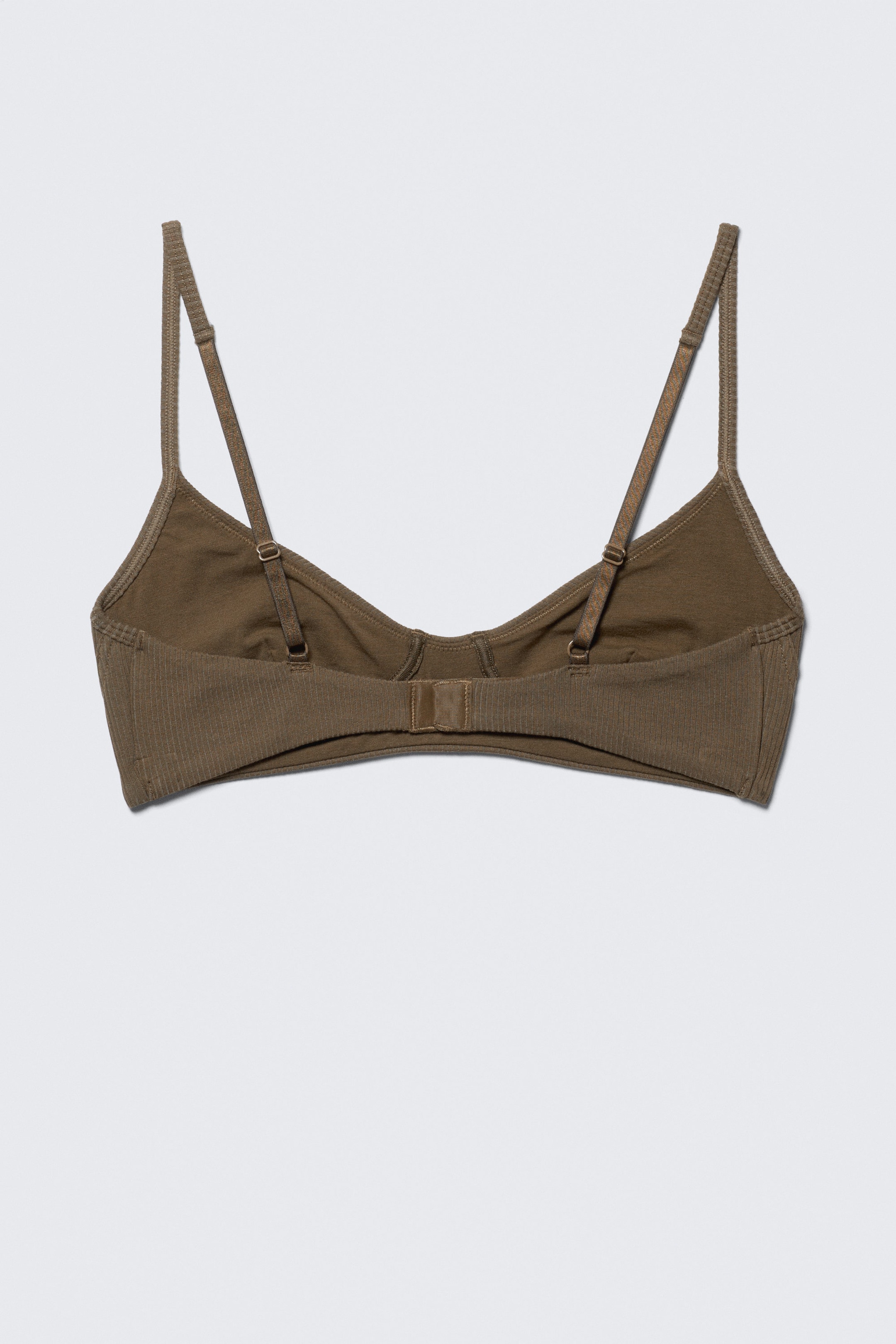 Dark Brown - Ribbed V-neck Cotton Bra - 2