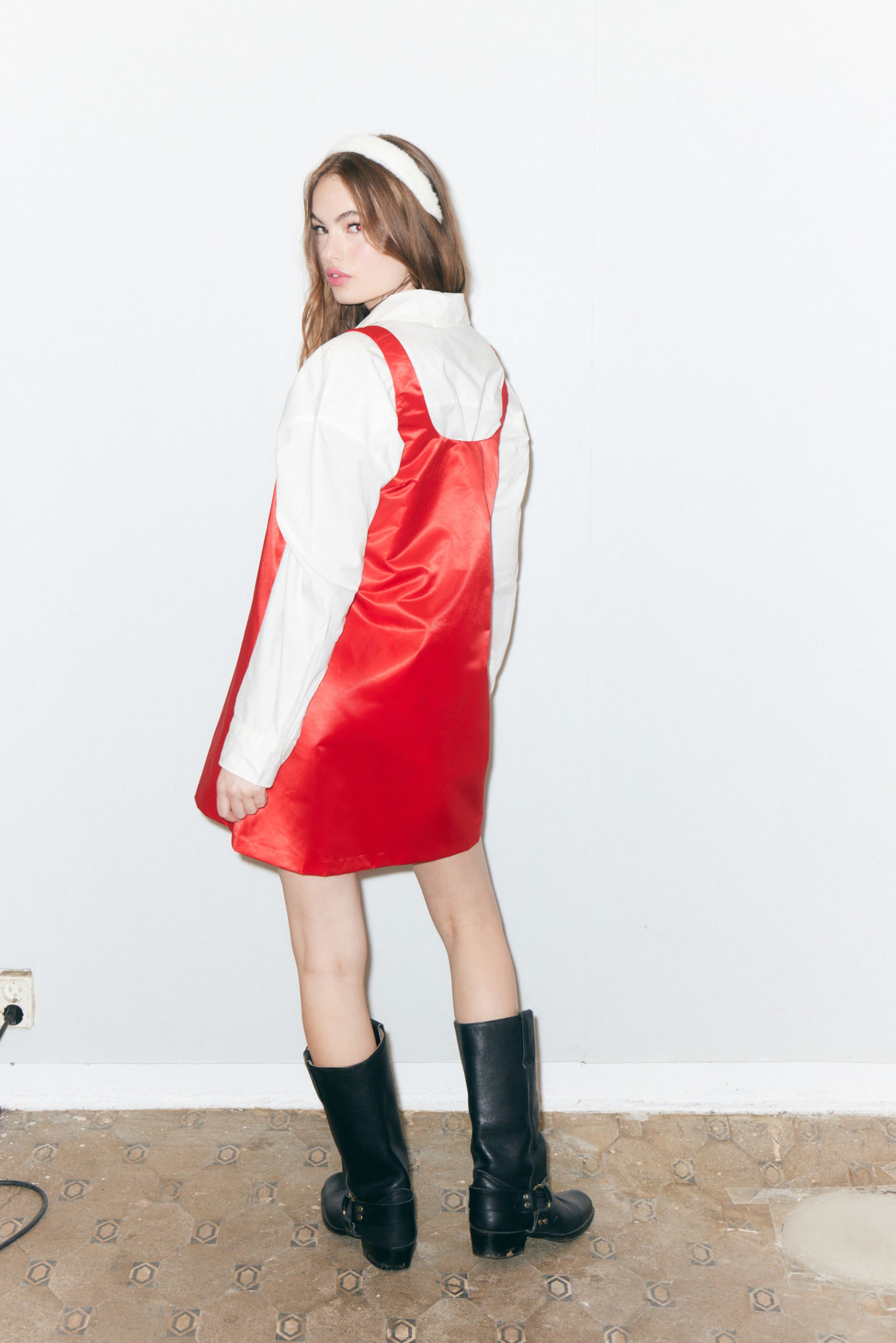 Red - Mini Pinafore Dress - 2