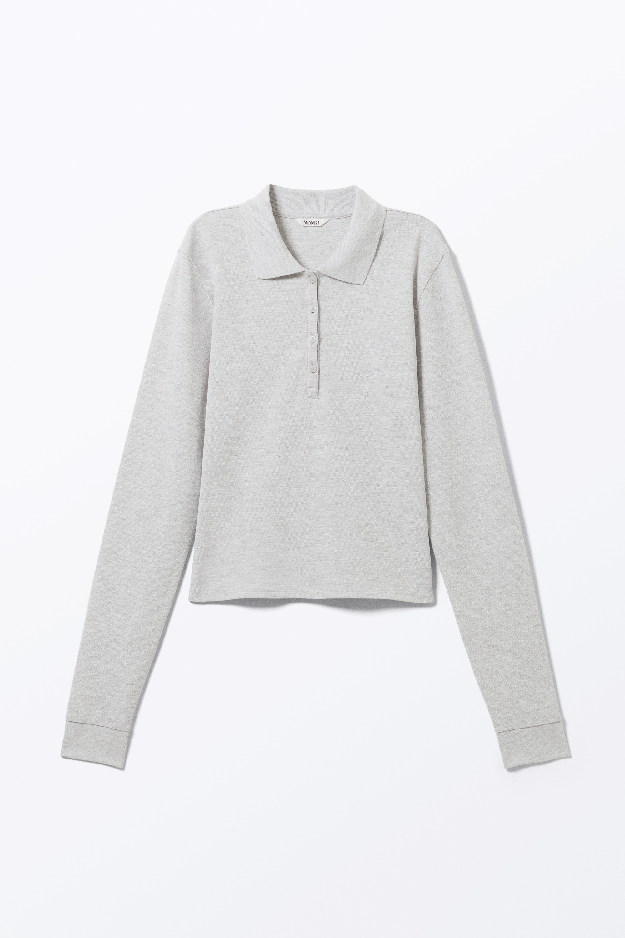 Long-Sleeved Polo Top - Light Grey Melange/Blue & Black Stripes