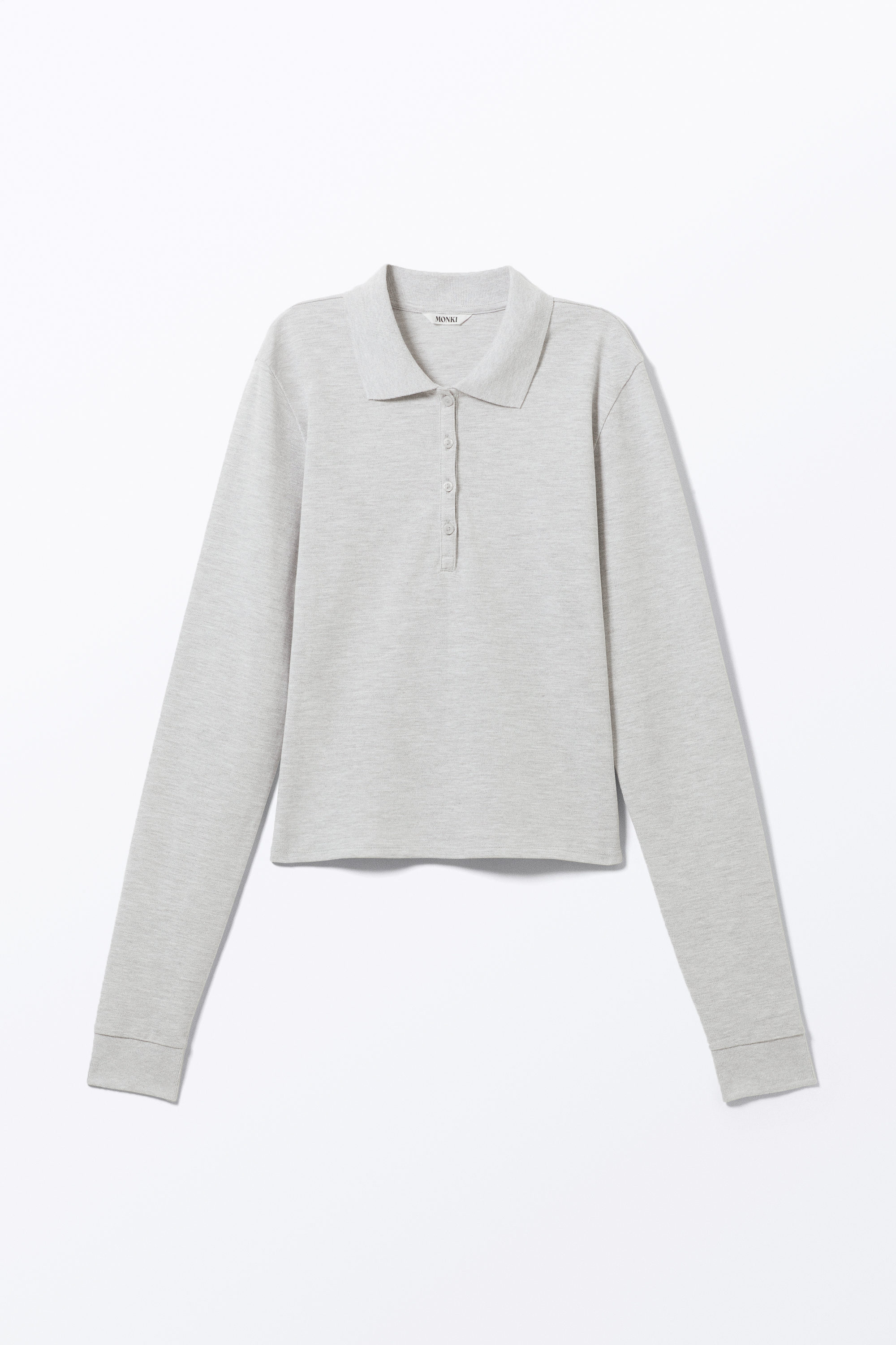 Light Grey Melange - Long-Sleeved Polo Top - 3
