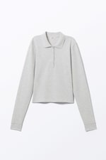 Hellgrau meliert - Langärmeliges Poloshirt - 3