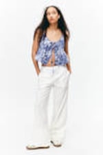 Blue - Baroque Collage - Printed Cotton Poplin Tie-Front Pyjama Top - 0