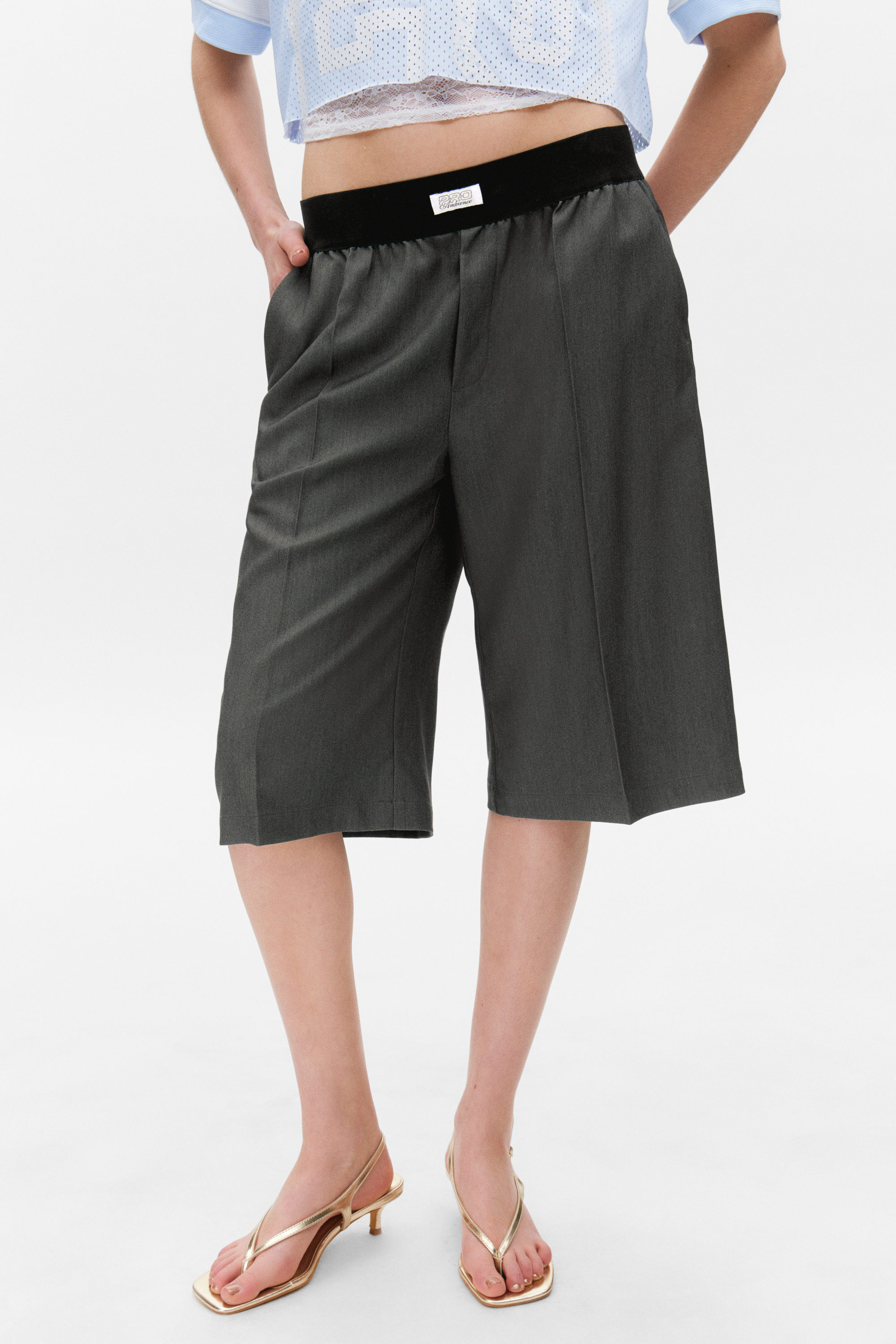 Dark Grey Melange - Relaxed Low Waisted Pull-on Shorts - 2