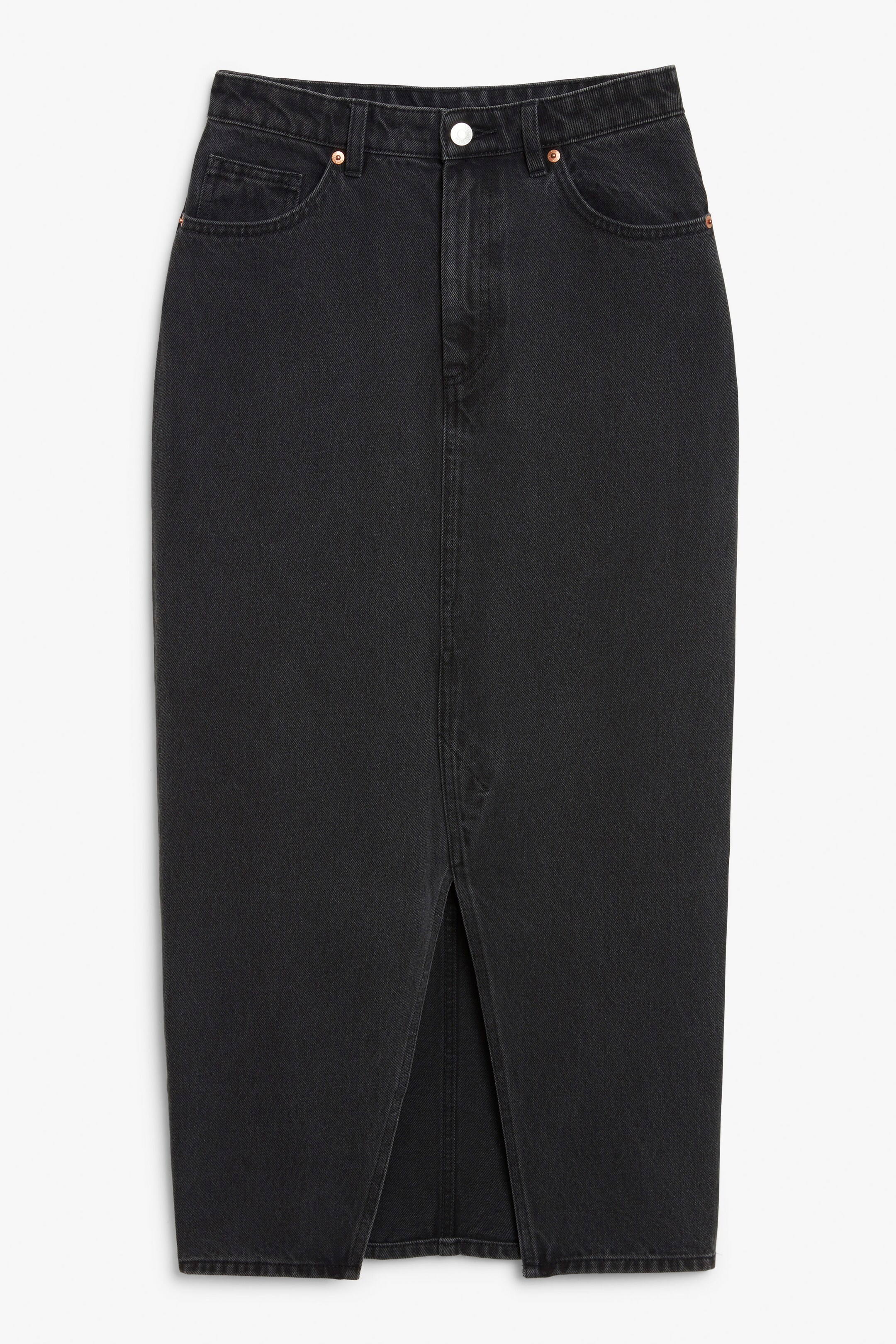 Black dark - Midi denim skirt - 0