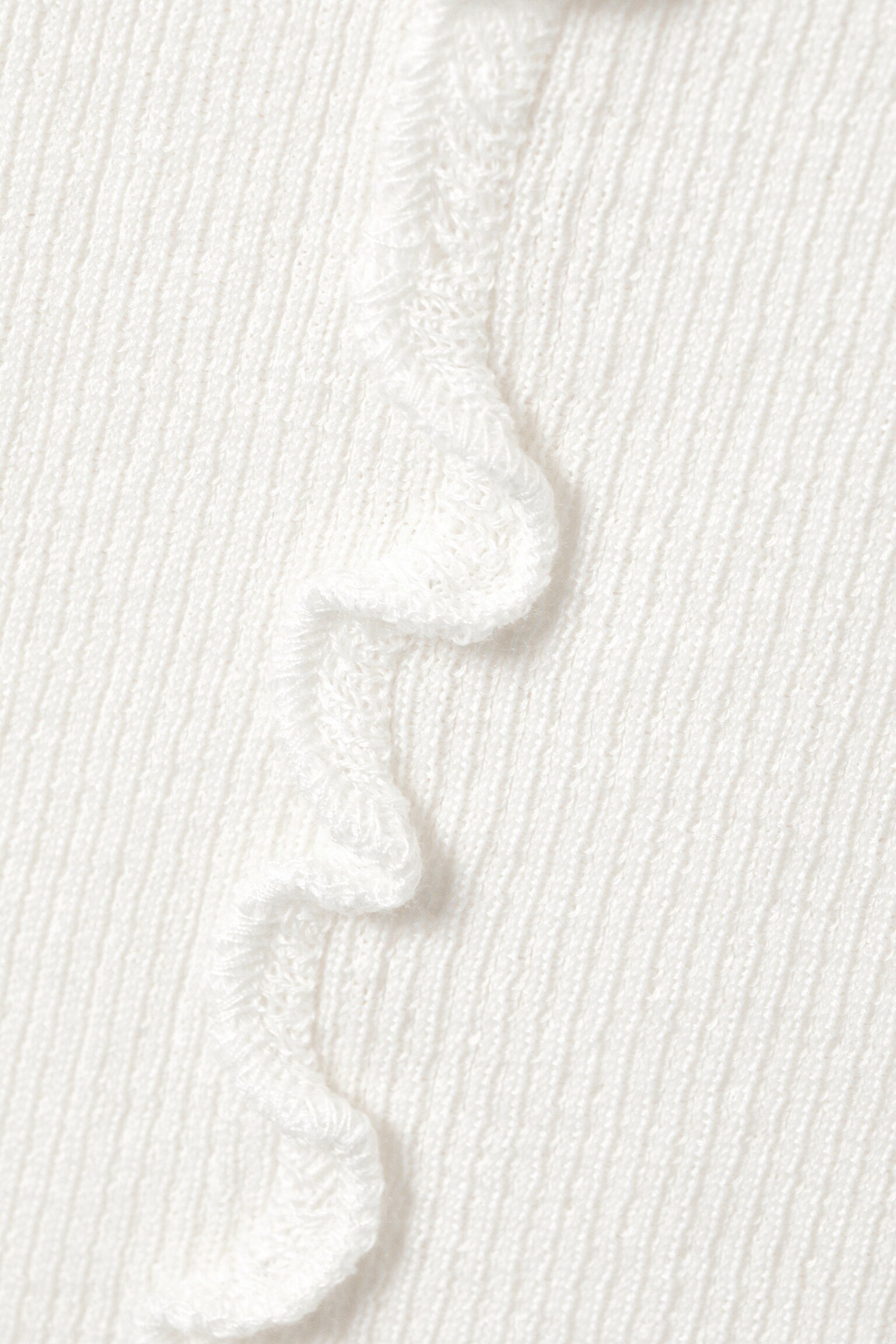 Frill-Edge Ribbed Knitted Top - White/Dark Grey - 3