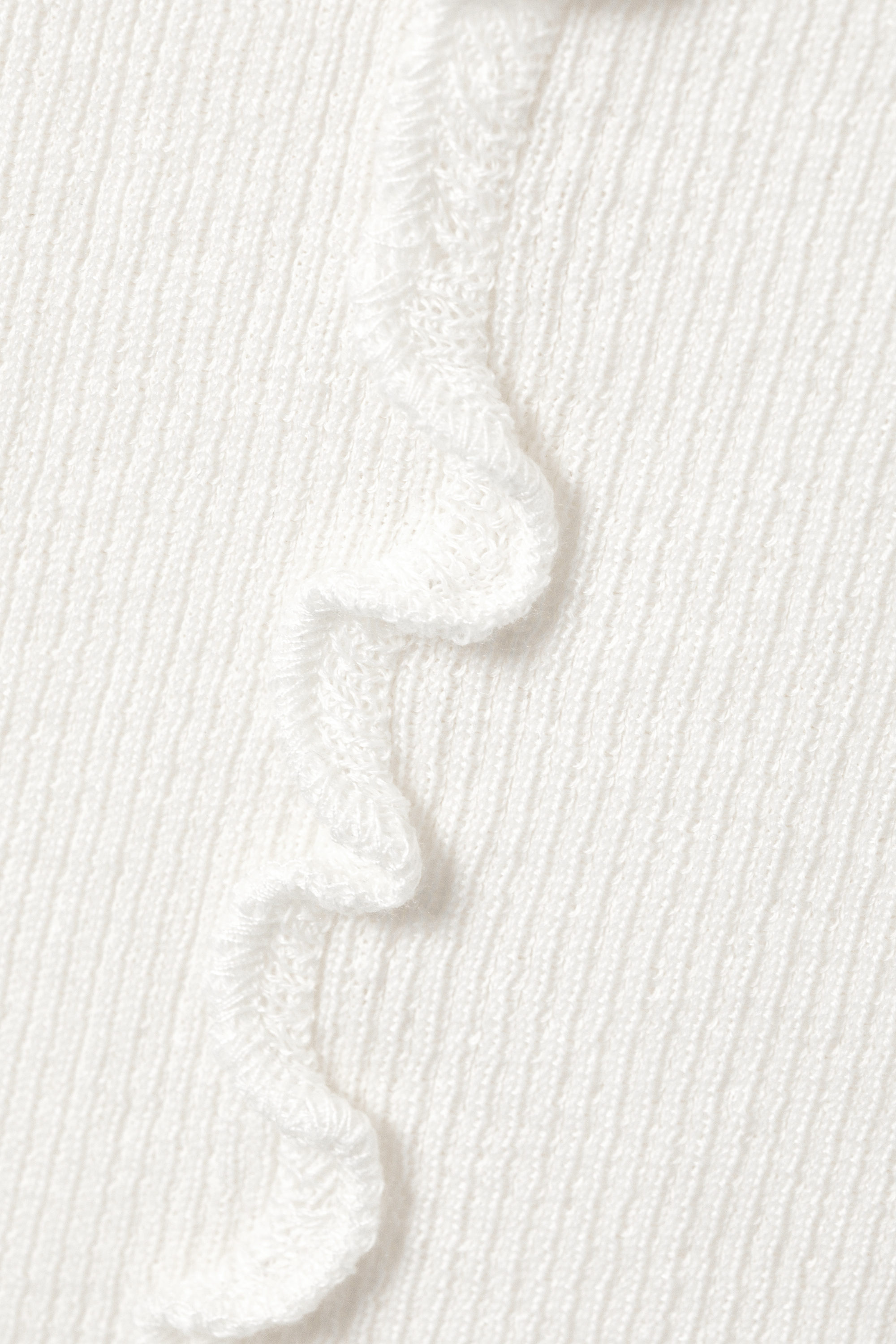 White - Frill-Edge Ribbed Knitted Top - 3