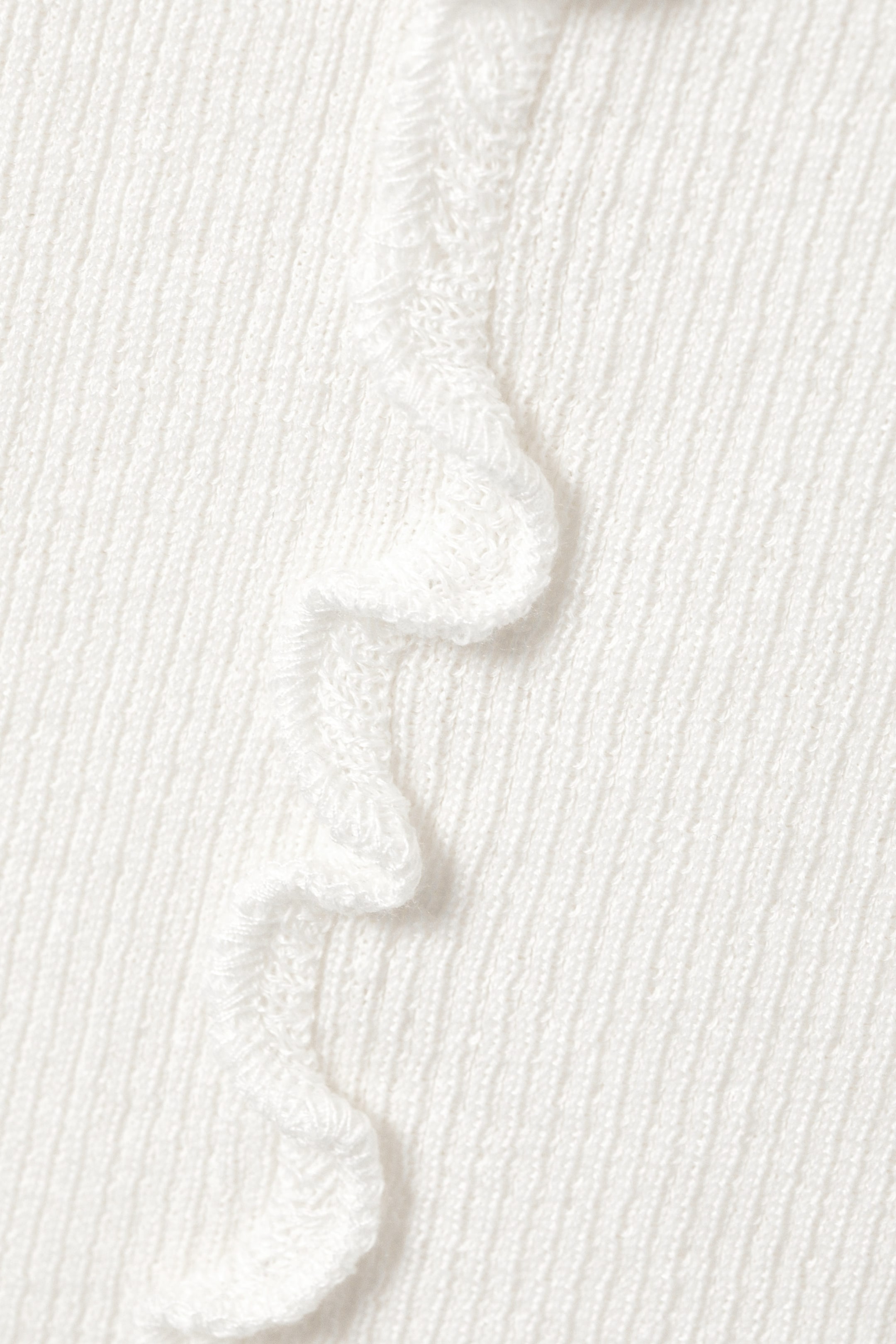 White - Frill-Edge Ribbed Knitted Top - 3