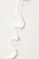 White - Frill-Edge Ribbed Knitted Top - 3