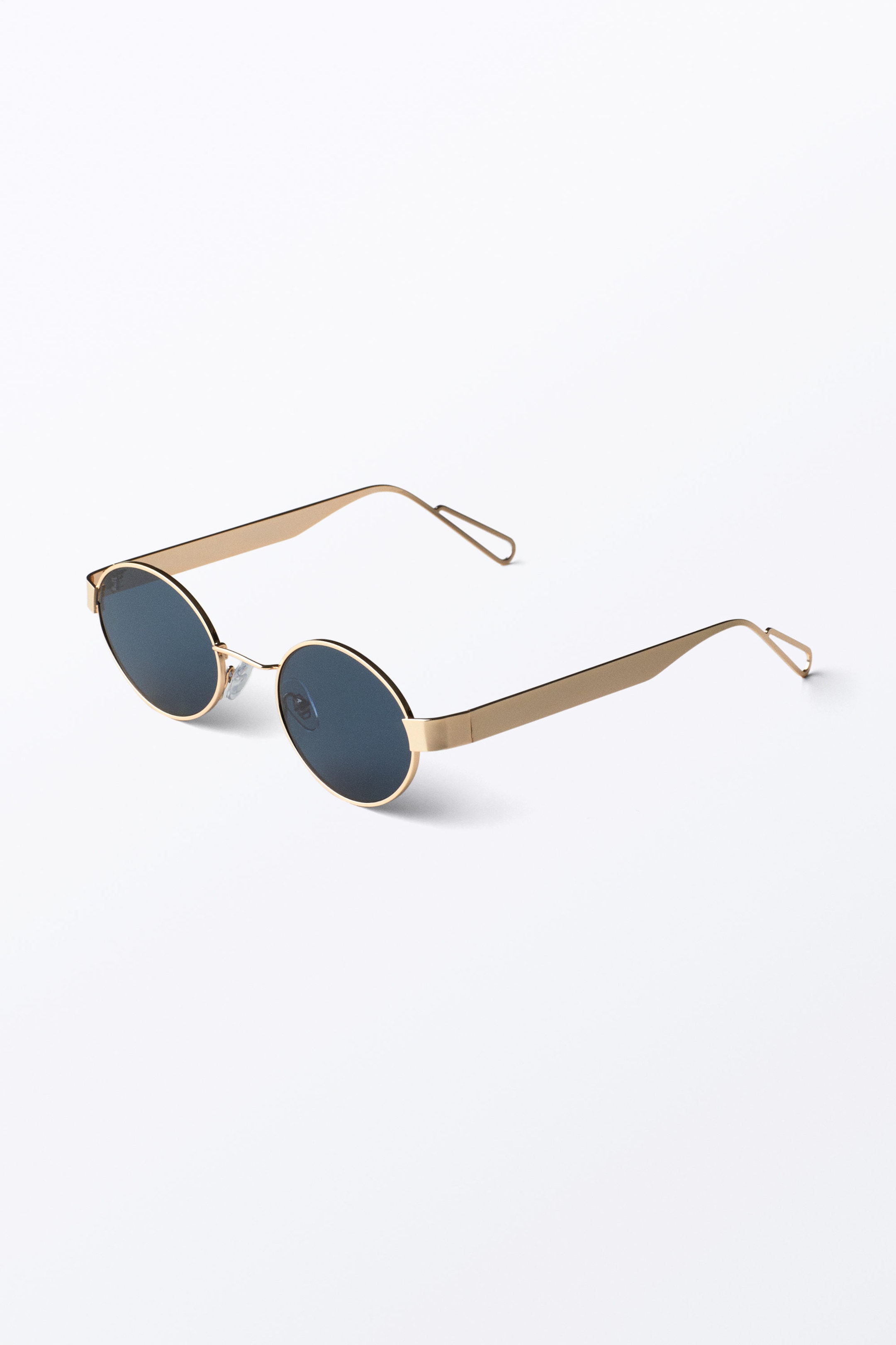 Golden - Dark Blue Lenses - Minimal Metal Oval Sunglasses - 3