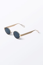 Golden - Dark Blue Lenses - Minimal Metal Oval Sunglasses - 3