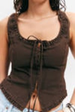 Mörkbrun - FrillTrim Twill Corset Top - 1