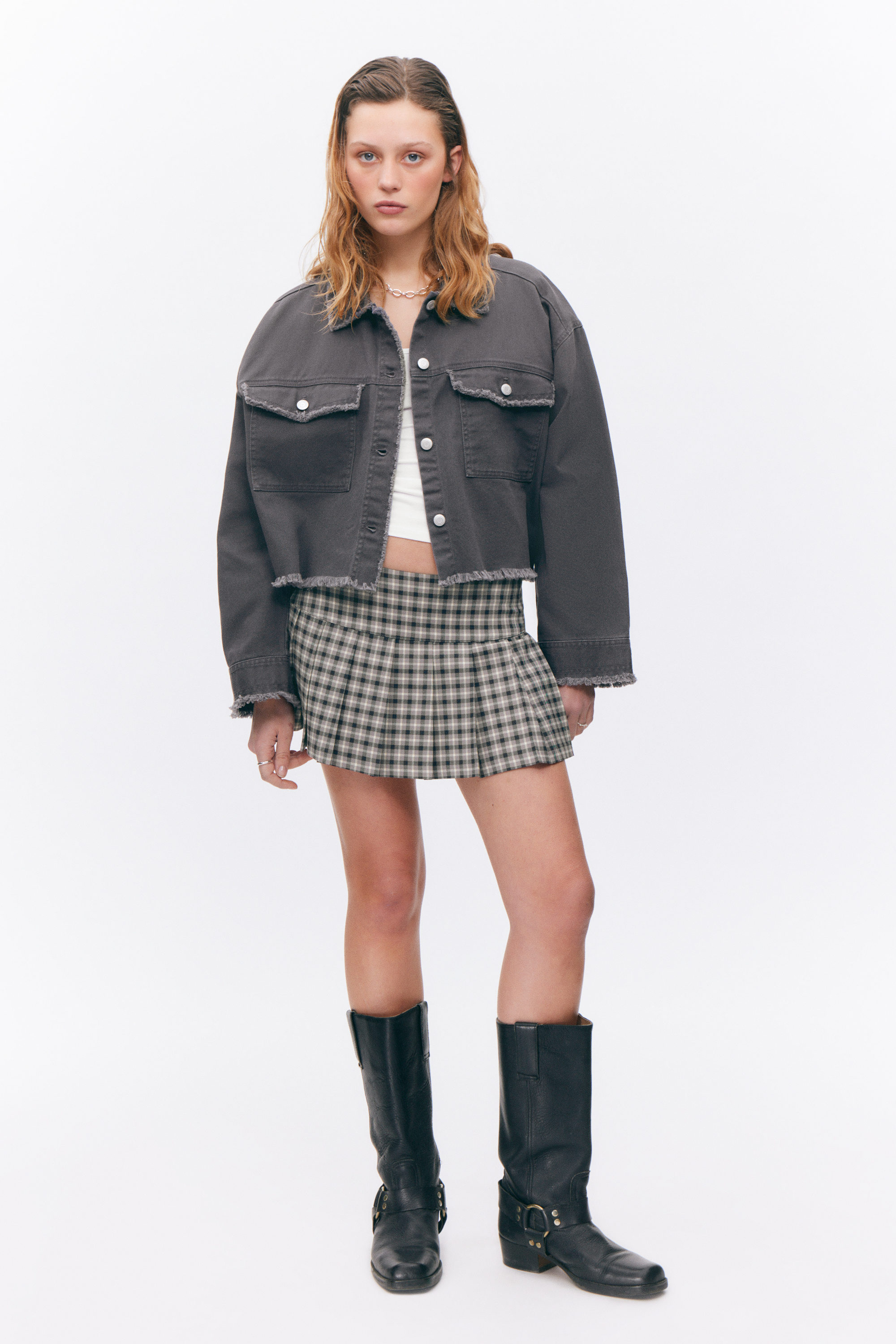 Dunkelgrau - Cropped Twilljacke mit kastigem Fit - 1