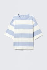 Light Blue & White Stripe - 28 - Boxy Fit Printed T-Shirt - 4