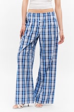 Blue Check - Wide-Leg Cotton Twill Trousers - 1