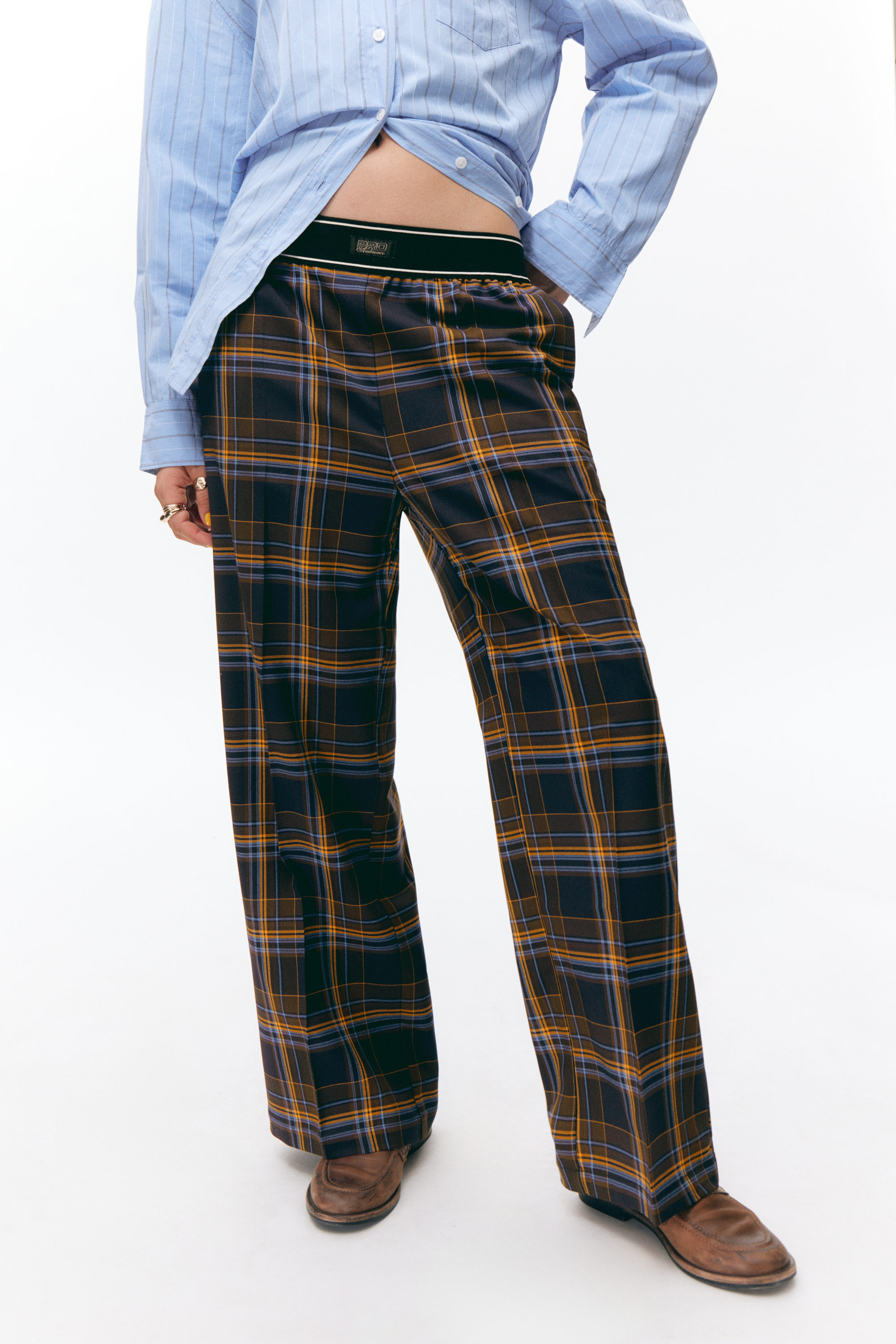 Checked Dark Blue - Loose Elastic Suiting Trousers - 2