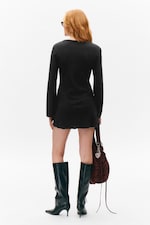 Black - Long-Sleeved V-neck Mini Dress - 3