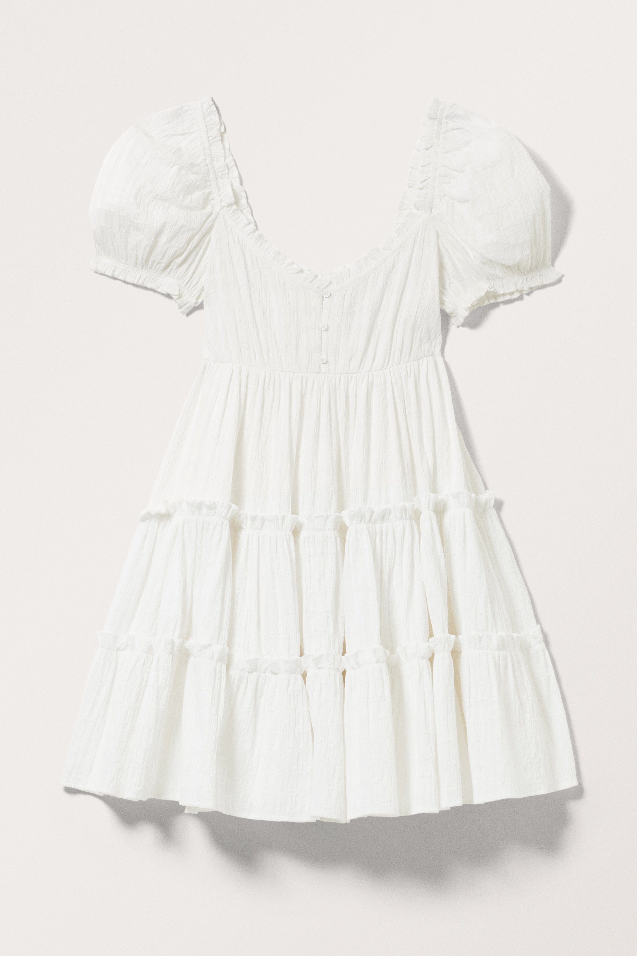 Grotere afbeelding bekijken: Korte babydoll-jurk met pofmouwen - Wit - DAMES | H&M NL 1