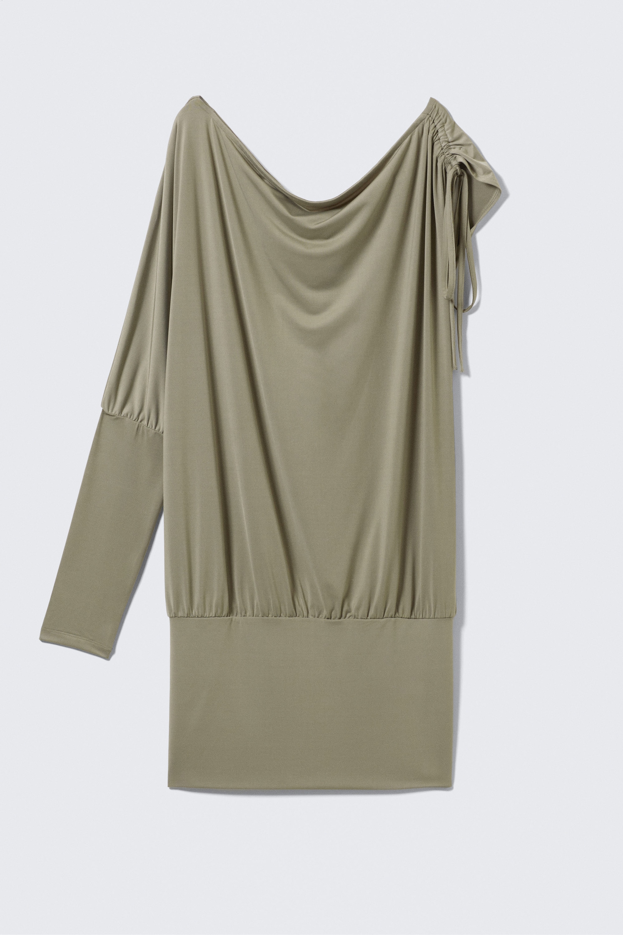 Khakigrön - En-ärmad draperad klänning i jersey - 3