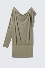 Khakigrön - En-ärmad draperad klänning i jersey - 3
