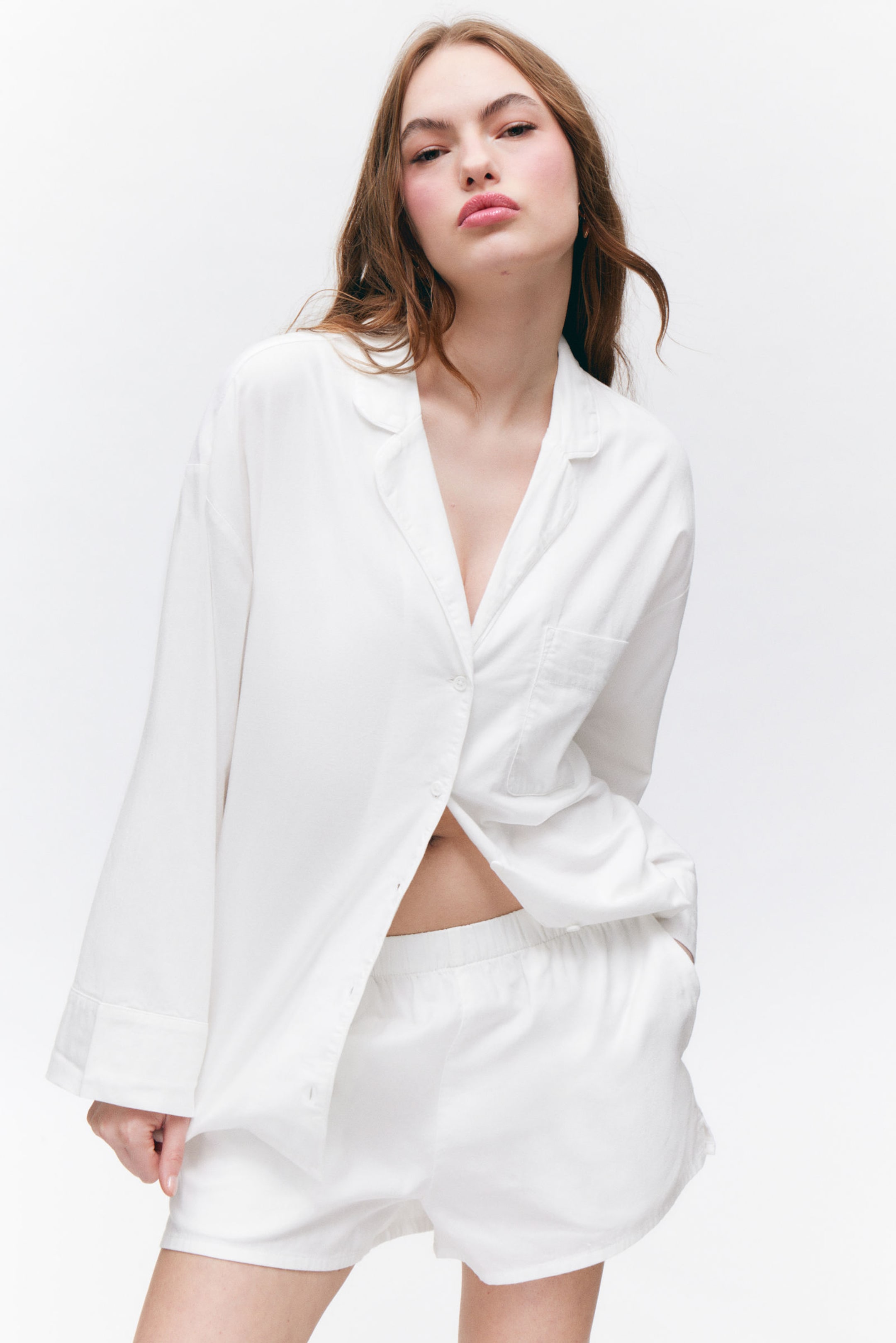 White - Soft Long-Sleeved Flannel Shirt - 2